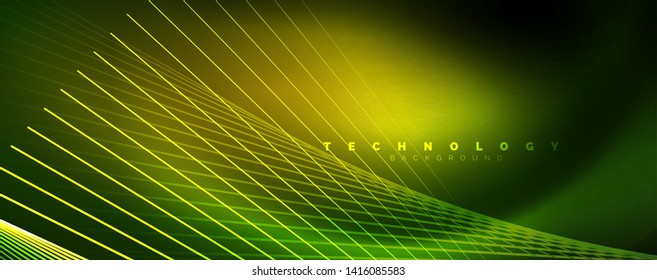 Vector neon light lines concept, abstract background, future techno hi tech template