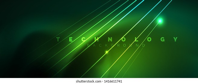 Conceito de linhas de luz de néon de vetor, fundo abstrato, futuro techno modelo de alta tecnologia