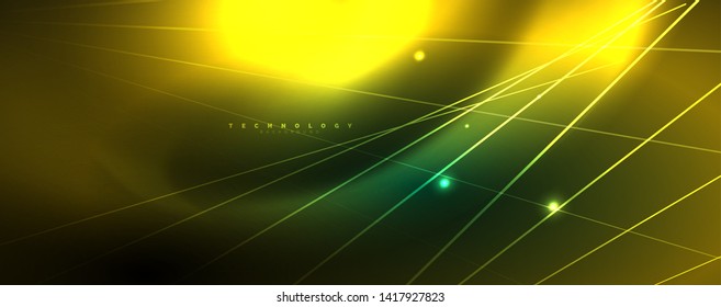 Vector neon light lines concept, abstract background, future techno hi tech template