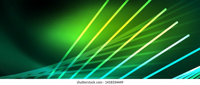 Vector neon light lines concept, abstract background, future techno hi tech template