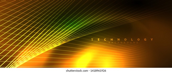 Vector neon light lines concept, abstract background, future techno hi tech template