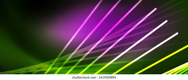 Concepto de líneas de luz de neón vectorial, fondo abstracto, plantilla de tecnología de alta tecnología de tecno futuro