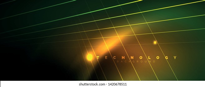 Vector neon light lines concept, abstract background, future techno hi tech template