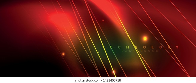 Vector neon light lines concept, abstract background, future techno hi tech template
