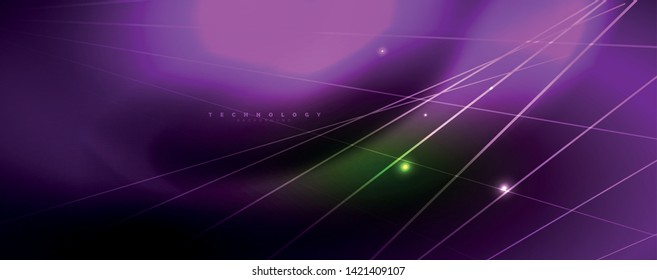 Vector neon light lines concept, abstract background, future techno hi tech template