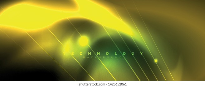 Concepto de líneas de luz de neón vectorial, fondo abstracto, plantilla de tecnología de alta tecnología de tecno futuro
