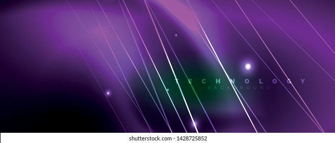 Vector neon light lines concept, abstract background, future techno hi tech template