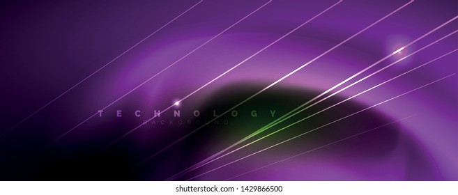 Concepto de líneas de luz de neón vectorial, fondo abstracto, plantilla de tecnología de alta tecnología de tecno futuro