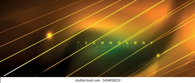 Konzept von Vektorneonbeleuchtung, abstrakter Hintergrund, zukünftiger Techno-High-Tech-Meldebogen