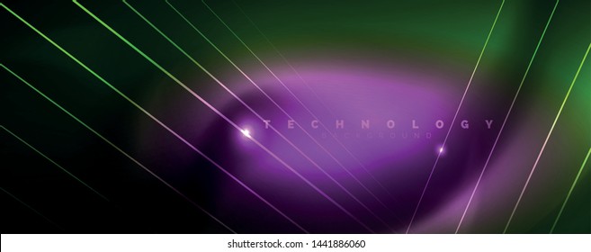 Vector neon light lines concept, abstract background, future techno hi tech template