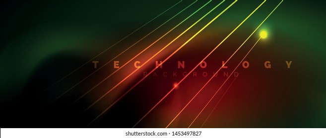 Vector neon light lines concept, abstract background, future techno hi tech template