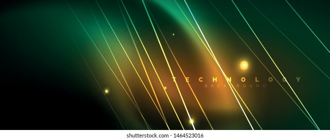 Vector neon light lines concept, abstract background, future techno hi tech template