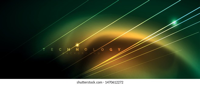 Concepto de líneas de luz de neón vectorial, fondo abstracto, plantilla de tecnología de alta tecnología de tecno futuro