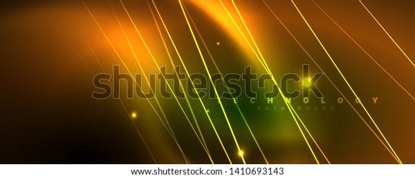 Vector neon light lines concept, abstract\
background, future techno hi tech\
template