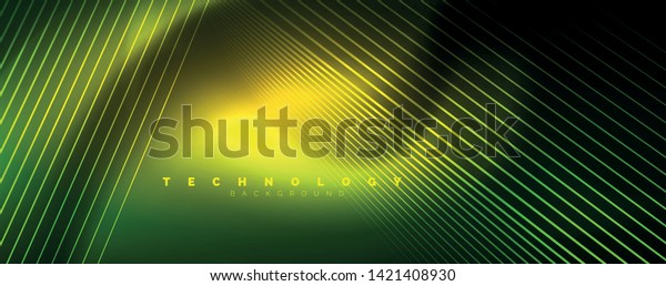 Vector neon light lines concept, abstract
background, future techno hi tech
template