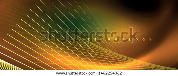 Vector neon light lines concept, abstract\
background, future techno hi tech\
template
