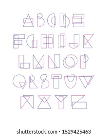 Vector Neon Monoline Sobrecargando letras de alfabeto geométrico, Rectángulos y círculos de colores modernos, Futuritic Font set for Typography Entertainment Media Sales Holidays