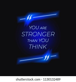 Vector Neon Motivational Poster, Sport Motivation Concept, Glowing Blue Text and Quote Frame on Dark Background.