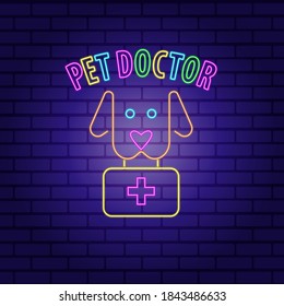 Vector neon, night design for advertising sign - Pet doctor.