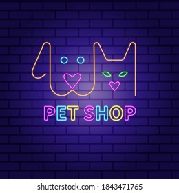 
Vector, neon, night sign for a pet store.