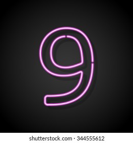 Vector neon number 9