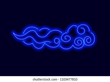 Vector Neon Oriental Cloud, Blue Glowing Lines on Dark Background.