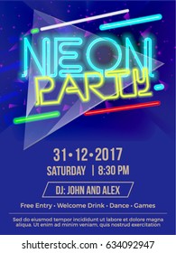 Vector Neon Party Abstract Background For Banner, Poster, Brochure And Flyer For Eve, Party, Club And Celebration.