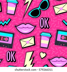 Vector neon pop background 80s, 90s
