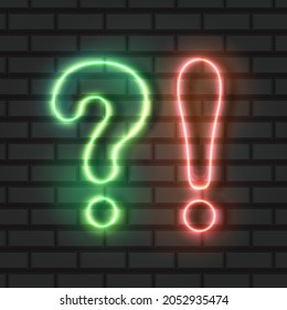 Vector Neon Question and Exclamation Points, Green and orange Lights