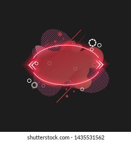 Vector Neon Quote Frame, Ellispe Glowing Shape and Geometric Abstract Red Background, Isolated on Black Blank Frame Template.
