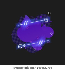 Vector Neon Quote Frame Isolated on Black Background, Glowing Border on Abstract Purple Fluid Shapes, Blank Template.