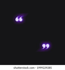 Vector Neon Quote Marks Shining on Dark Background Illustration, Frame Template, Neon Color.