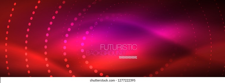 Vektorneon, roter, gepunkteter abstrakter Hintergrund, moderne Kreislinien auf rotem Hintergrund