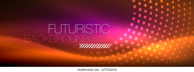 Vector neon red dotted abstract background, modern circle lines on red backdrop
