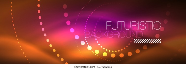 Vector neon red dotted abstract background, modern circle lines on red backdrop