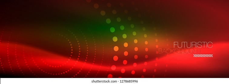 Fondo abstracto de neón rojo vectorial, líneas redondeadas modernas sobre fondo rojo