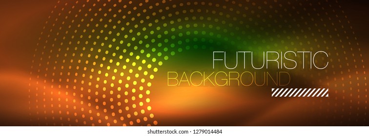 Vector neon red dotted abstract background, modern circle lines on red backdrop
