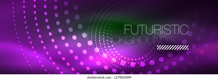 Vector neon red dotted abstract background, modern circle lines on red backdrop
