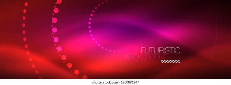 Vector neon red dotted abstract background, modern circle lines on red backdrop