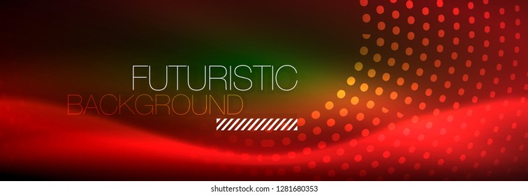 Vector neon red dotted abstract background, modern circle lines on red backdrop