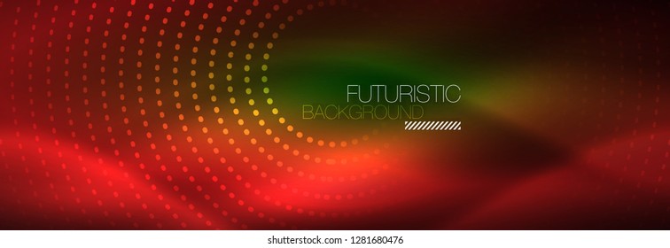 Vector neon red dotted abstract background, modern circle lines on red backdrop