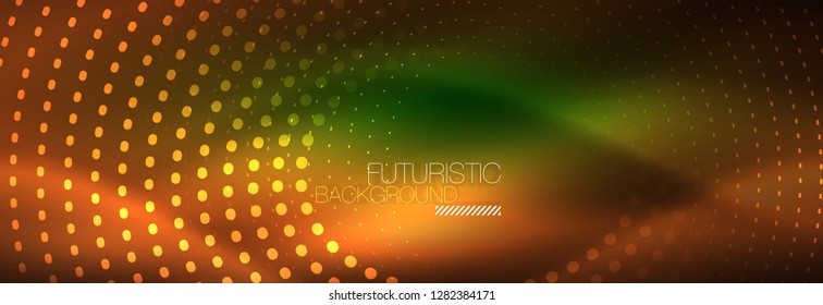 Vector neon red dotted abstract background, modern circle lines on red backdrop