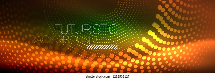 Vector neon red dotted abstract background, modern circle lines on red backdrop