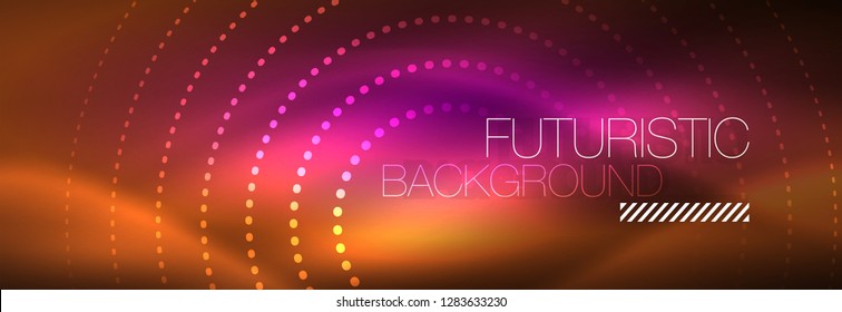 Vector neon red dotted abstract background, modern circle lines on red backdrop