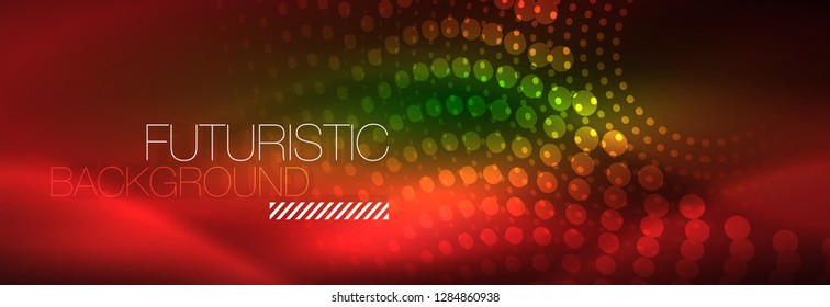 Vector neon red dotted abstract background, modern circle lines on red backdrop