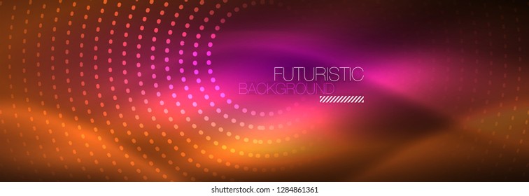 Vector neon red dotted abstract background, modern circle lines on red backdrop