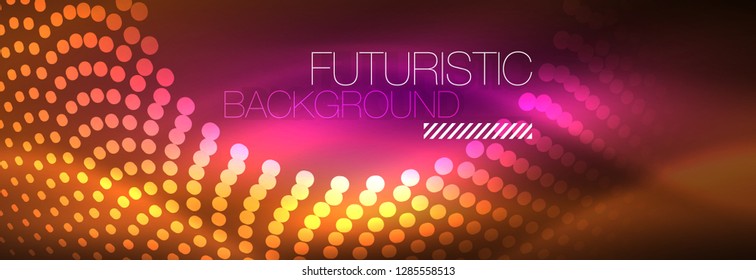 Vector neon red dotted abstract background, modern circle lines on red backdrop