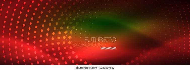 Vector neon red dotted abstract background, modern circle lines on red backdrop