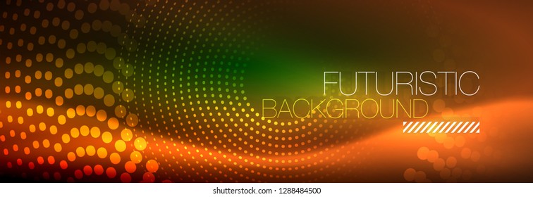 Vector neon red dotted abstract background, modern circle lines on red backdrop