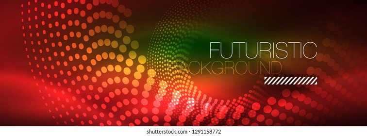 Vector neon red dotted abstract background, modern circle lines on red backdrop
